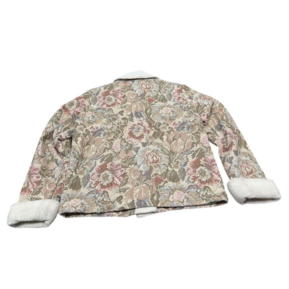 Coldwater Creek Tapestry Floral Jacket Sherpa Trim Cottagecore M - Picture 8 of 12